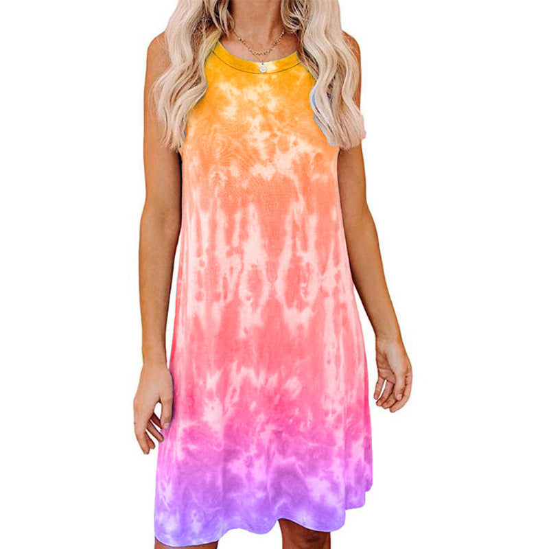 Tie-dye Printed Loose Short-sleeved Dress Women