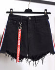 High waist denim shorts female summer dress fat mm loose 200 kg plus fertilizer XL thin wide leg hole a word hot pants