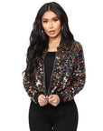 Fashion Colorblock Sequins Short Casual Jacket