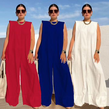 European And American Leisure Solid Color Wide Leg Jumpsuit