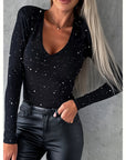 Casual Long-sleeved V-neck Tight Bottoming T-shirt