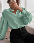 Commute Style Solid Color Round Neck Long Sleeve Single-breasted Women's Shirt