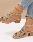 Summer Female Chunky Heel Rhinestone Hollow Out Peep-toe High-heeled Sandals