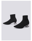 Women's Fashion High Heel Pointed Toe Chunky Heel Stretch Knitted Boots