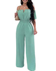 Women's Off-neck Waist Trimming Loose Straight Jumpsuit