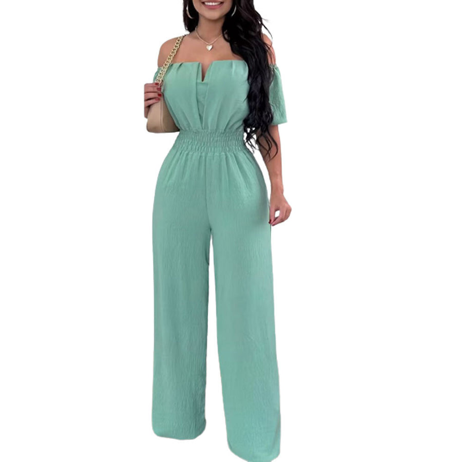 Women's Off-neck Waist Trimming Loose Straight Jumpsuit