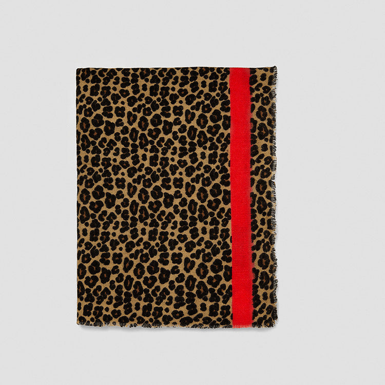 Festive Red Classic Leopard Pattern Imitation Cashmere Autumn And Winter Thick Warm Talma