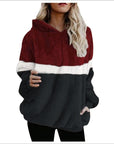 Three-color Stitching Fleece Hooded Sweater