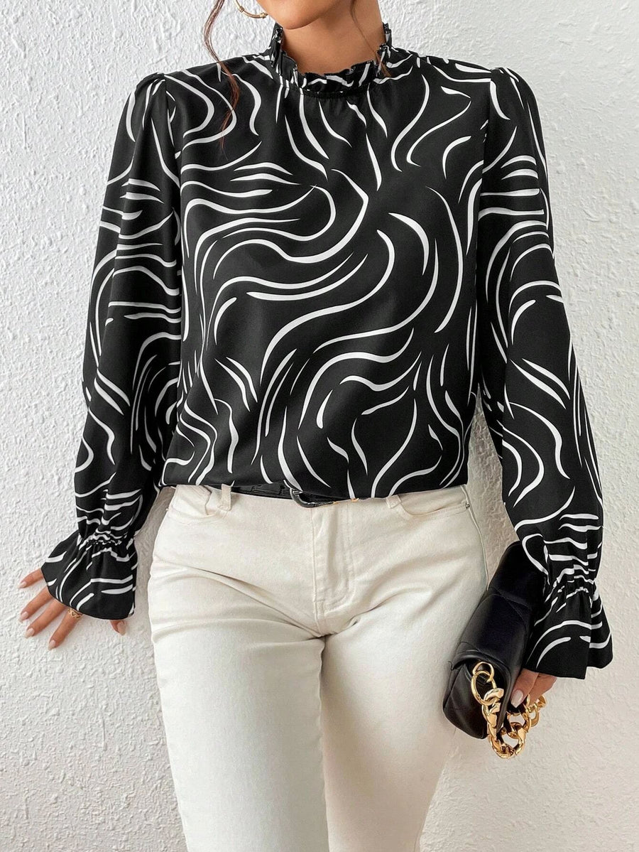 Women's Water Ripple Printed Long-sleeved Top