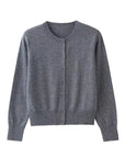 Women's Buckle Round Neck Long Sleeve Soft Knitted Sweater