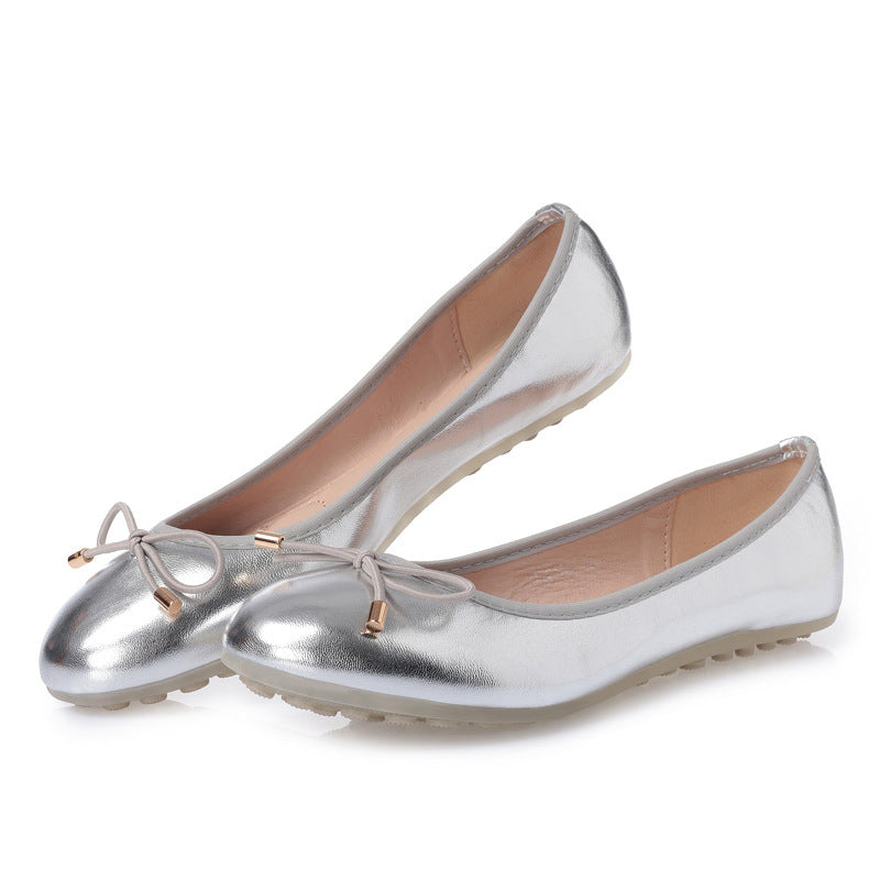 Round Toe Bowknot Low-cut Flat Bottom Pumps Women Shoes