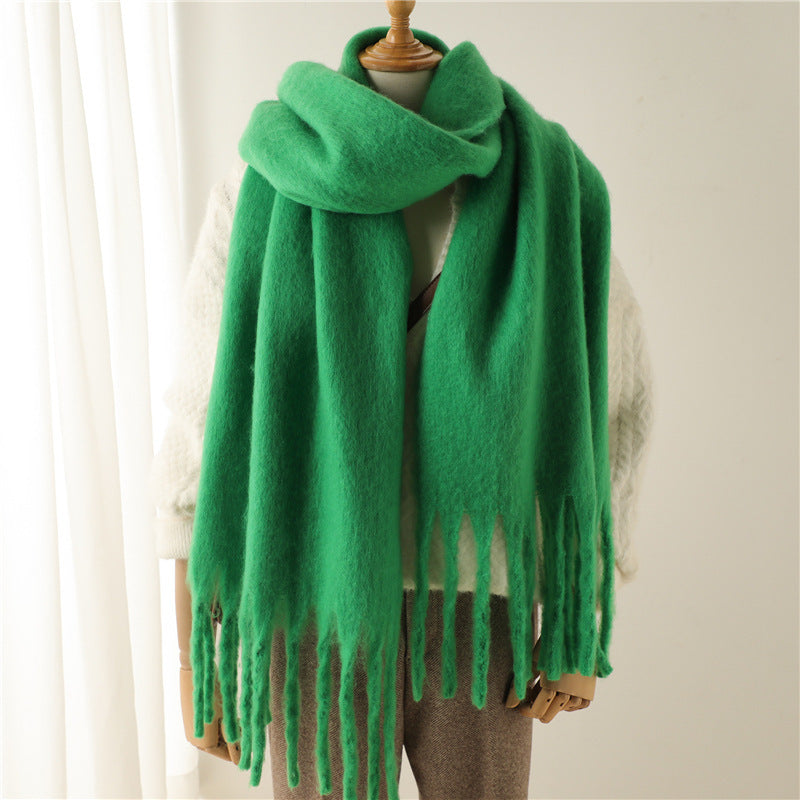 Solid Color Warm Tassel Scarf