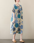 Women's Cotton And Linen Retro Floral Art Over The Knee Dress