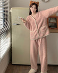 Coral Velvet V-neck Homewear Suit Women