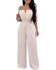 Women's Off-neck Waist Trimming Loose Straight Jumpsuit