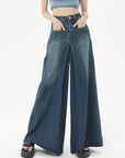 High Waist Slim Straight Pocket Jeans