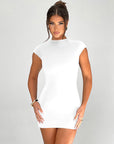 Solid Color Backless Sleeve Slim Fit High Waist Short Dress