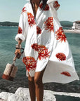 Women's Loose Digital Printing Long-sleeved Lapel Shirt Dress