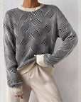 Round Neck Striped Contrast Color Knitted Sweater