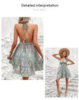 Women's Floral Halter Lace-up Slim Fit Backless Dress