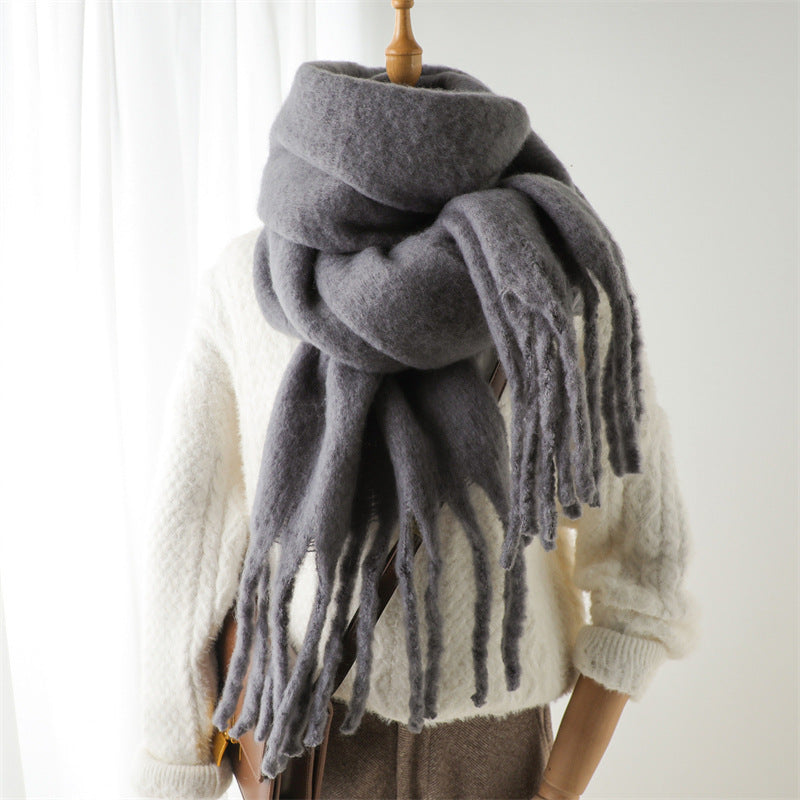 Solid Color Warm Tassel Scarf