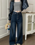 Low Waist Straight Retro Washed Worn Jeans