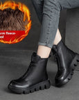 Cotton Boots Soft Full Grain Leather Retro Platform Motorcycle Boots Muffin Heel