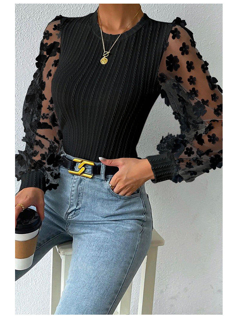 Mesh Round Neck Chiffon Shirt