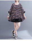 Summer Women's Loose Plus Size Striped Batwing Sleeve T-shirt