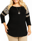 6XL Leopard Printed T-shirts Women Autumn Three Sleeve