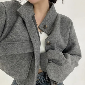 Short Loose Casual Woolen Coat