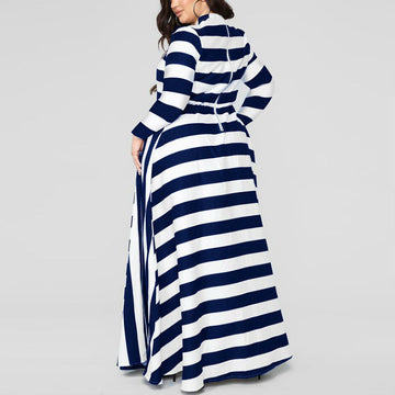 Loose Women\'s Dress Plus Size Striped Woman\'s Dress