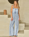 Retro Washed Raw Hem Wide Legs Jumpsuit For Women