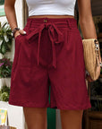 Women's Simple Casual Lace Up Elastic Waist Solid Color Shorts