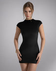 Solid Color Backless Sleeve Slim Fit High Waist Short Dress