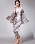 Three-piece silk pajamas for women