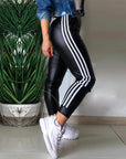 Women's Fashion New PU Side Ribbon Stitching Casual Trousers