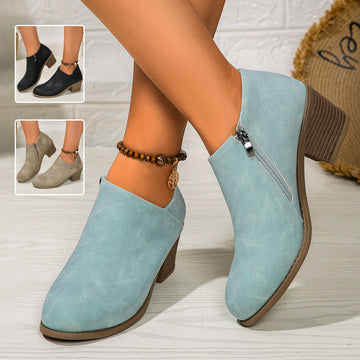 Chunky Heel Round Toe Ankle Boots