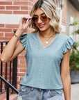 V-neck Hollow-out Short-sleeved Top