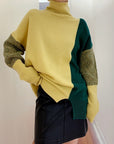 Women's Loose High Neck Contrasting Sweater