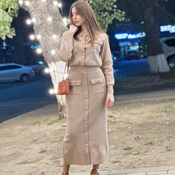 Elegant Slim-fit Woolen Skirt Two-piece Suit