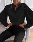 Commute Style Solid Color Round Neck Long Sleeve Single-breasted Women's Shirt