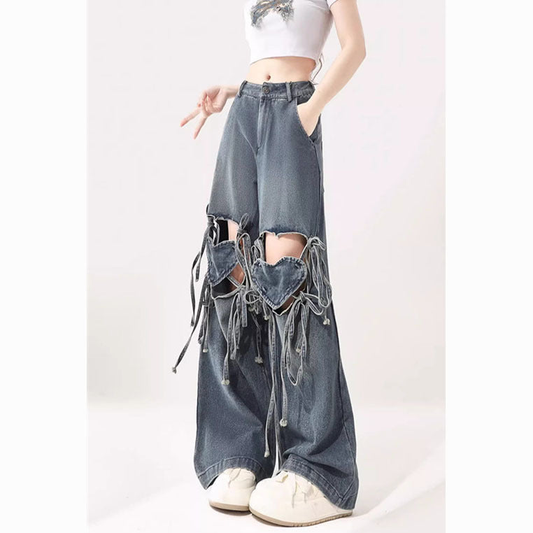 Women's High Waist Love Strap Design Jeans