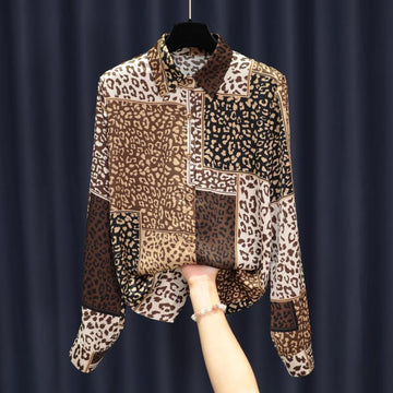 Women's Design Long Sleeve All-match Vintage Leopard Print Shirt