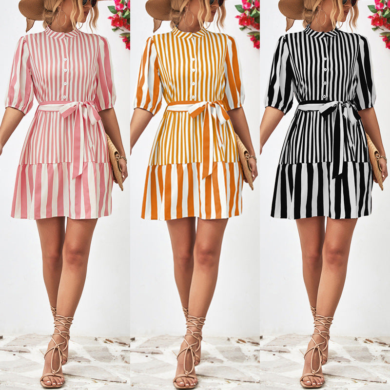 Women's Bubble Sleeve Stand Collar Dress