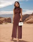 Casual Sleeveless Solid Color Wide Leg Jumpsuit