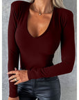 Casual Long-sleeved V-neck Tight Bottoming T-shirt