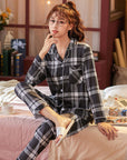 Plaid Pajama Set Long Sleeve Shirt And Full-Length Pant Pjs Lounge Sets