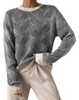 Round Neck Striped Contrast Color Knitted Sweater