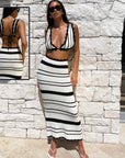 2pcs Striped Bikini Casual Vest Sling Top Suit Beach Summer Y2K Long Dress Suits For Women